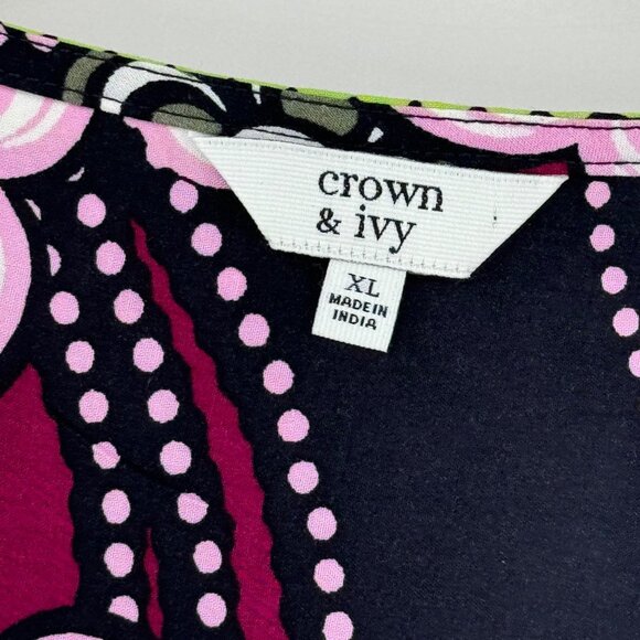 Crown and Ivy Womens Long Sleeve Blouse top size XL Burgundy pink floral BoHo - Picture 5 of 9